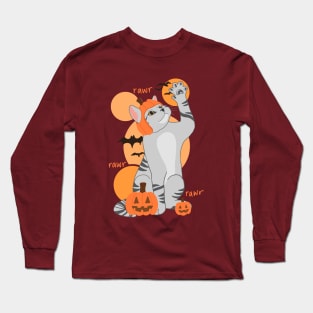 HALLOWEEN PUMPKIN LIGHT GRAY CAT Long Sleeve T-Shirt